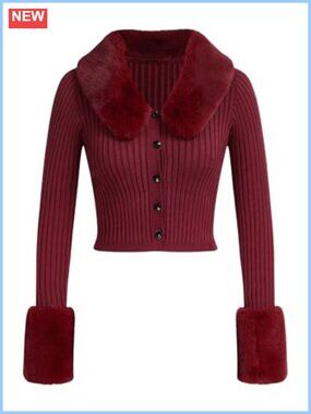 Fuzzy Faux Fur Cardigan Long Sleeve V-Neck Knit Fall Sweater